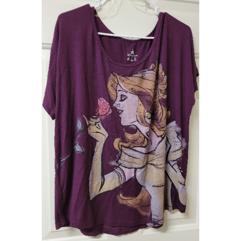 Disney Parks T Shirt BEAUTY AND THE BEAST BELLE Rose XL bling Rhinestone Purple